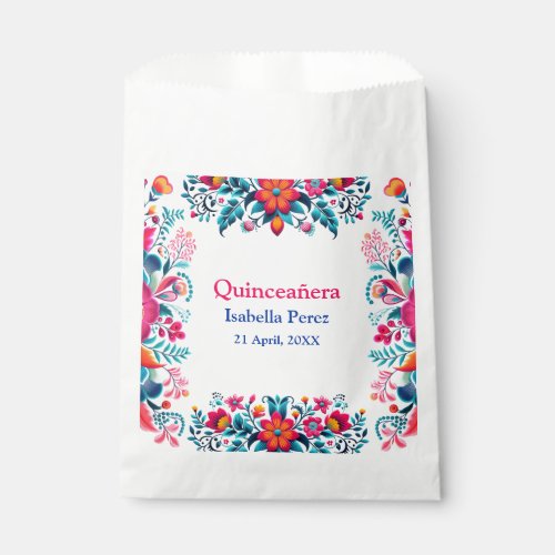 Floral Quinceanera White Mexican Fiesta Birthday Favor Bag