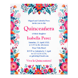 Floral Quinceanera White Mexican Fiesta Birthday Flyer