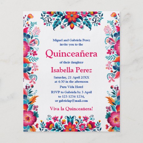 Floral Quinceanera White Mexican Fiesta Birthday Flyer