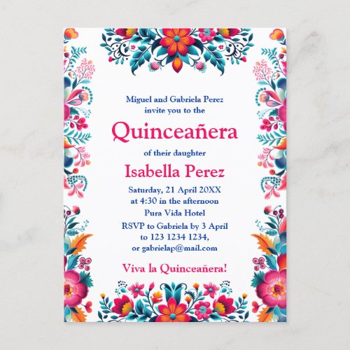 Floral Quinceanera White Mexican Fiesta Birthday Postcard