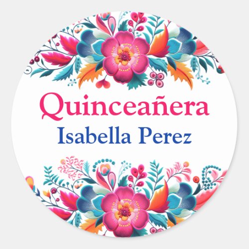 Floral Quinceanera White Mexican Fiesta  Classic Round Sticker