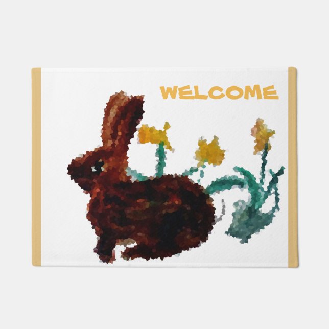 Floral Rabbit Art Welcome Doormat (Front)