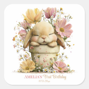 Floral Rabbit Cupcake Square Sticker