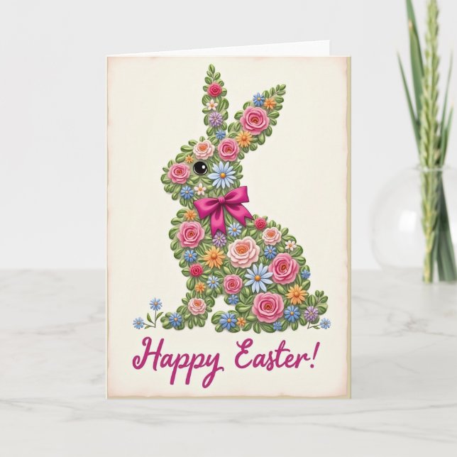 Floral Rabbit Easter Day Card (Front)