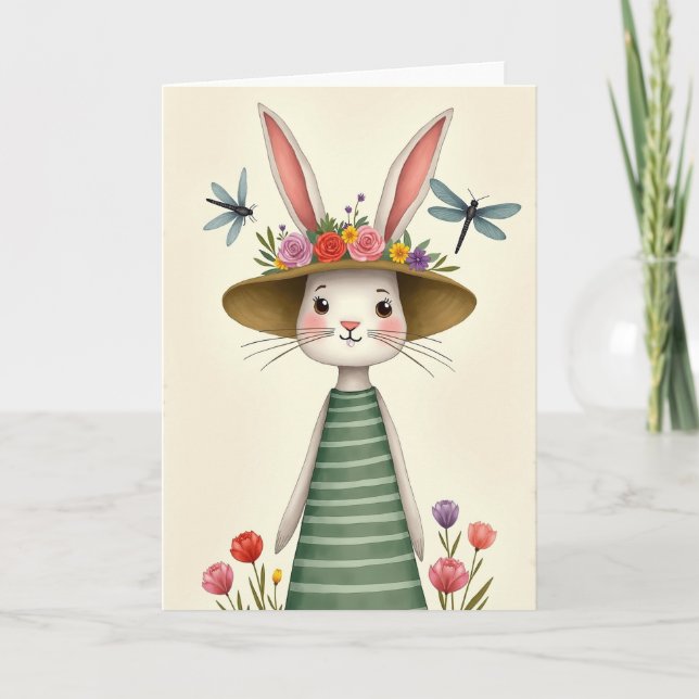 Floral Rabbit Friend Greeting Card (Front)