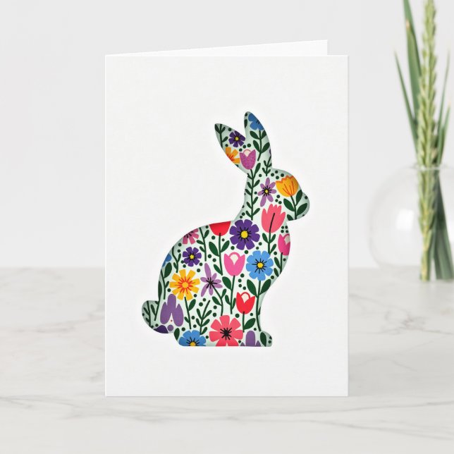 Floral Rabbit Spring Greeting Card (Front)