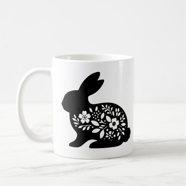 Floral Rabbit Stencil Mug – Cute Bunny Coffee  (Left)