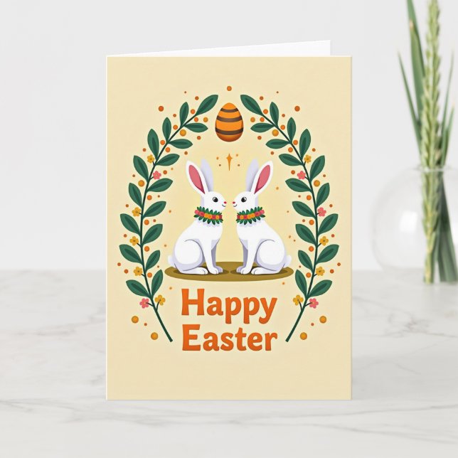 Floral Rabbits Celebration Card (Front)
