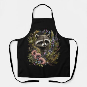 Floral Raccoon Spring Nature Raccoon Lovers Cottag Apron