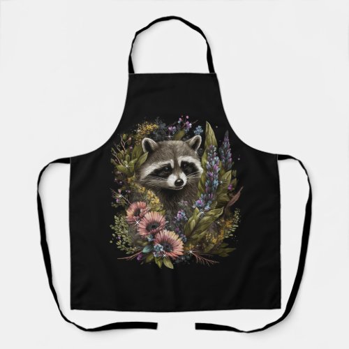 Floral Raccoon Spring Nature Raccoon Lovers Cottag Apron
