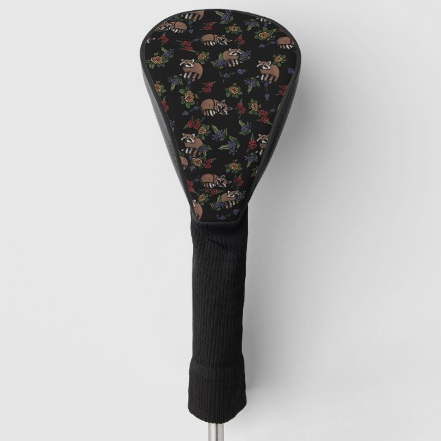 Floral Raccoons Cute Sleeping Raccoon Pattern Golf Head Cover (Front)