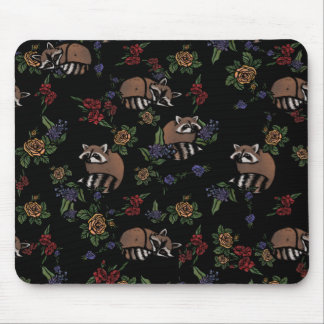 Floral Raccoons Cute Sleeping Raccoon Pattern Mouse Pad
