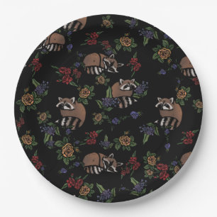 Floral Raccoons Cute Sleeping Raccoon Pattern Paper Plates