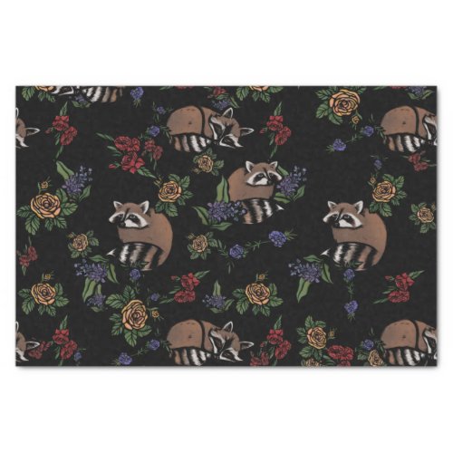 Floral Raccoons Cute Sleeping Raccoon Pattern Tissue Paper