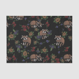 Floral Raccoons Cute Sleeping Raccoon Pattern Tissue Paper
