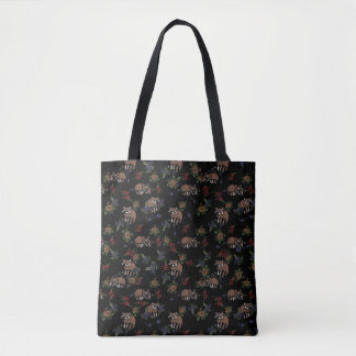 Floral Raccoons Cute Sleeping Raccoon Pattern Tote Bag