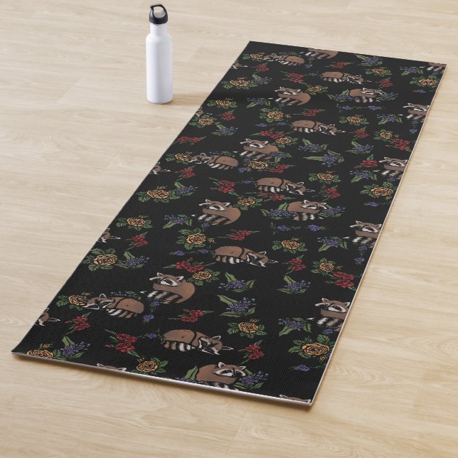 Floral Raccoons Cute Sleeping Raccoon Pattern Yoga Mat (In Situ)