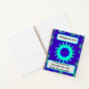Floral Radiance: Philippians 4:13 Sky Blue and Sun Notebook
