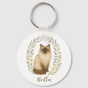 Floral Ragdoll Cat Frame Personalized Name Keychain