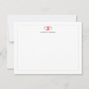 Floral Rain Boots Border Personalized Stationery Note Card