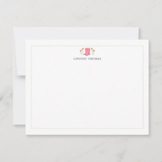 Floral Rain Boots Border Personalized Stationery Note Card