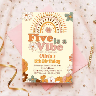 Floral Rainbow 5th Birthday Invitation