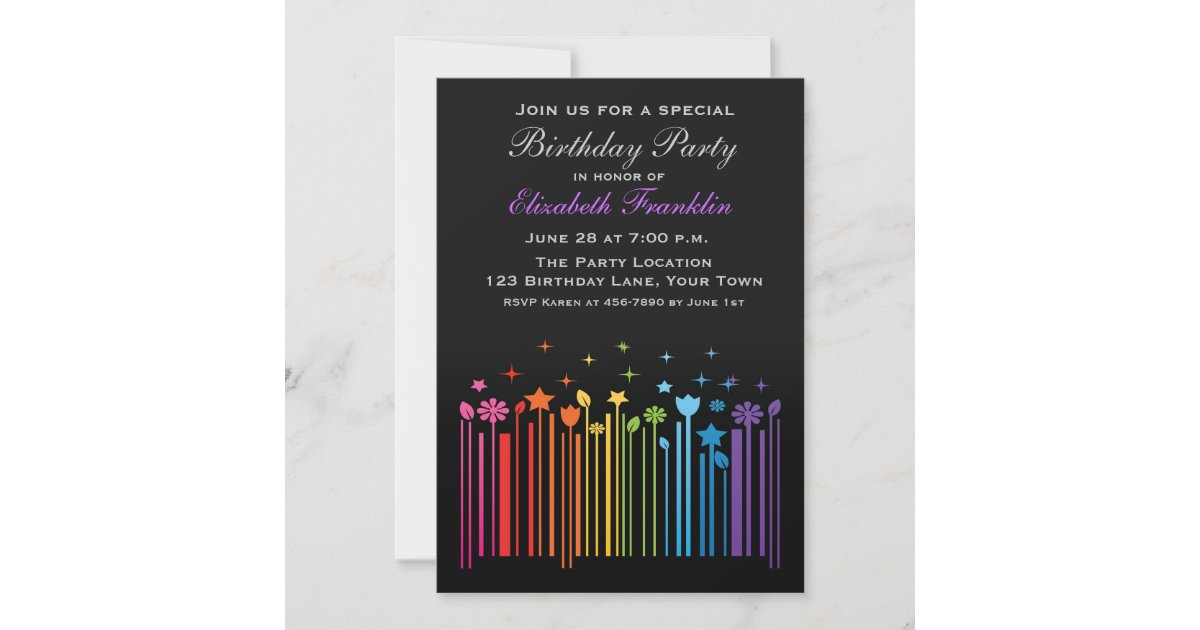 Floral Rainbow Bar Code Party Invitation | Zazzle