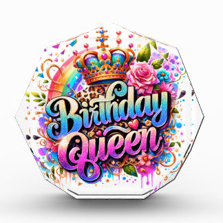 Floral Rainbow Birthday Queen Acrylic Award