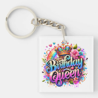 Floral Rainbow Birthday Queen Keychain