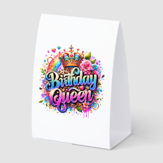 Floral Rainbow Birthday Queen Paper Table Tent