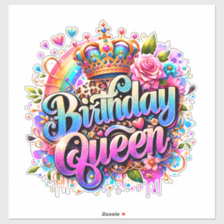 Floral Rainbow Birthday Queen Sticker