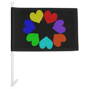 Floral Rainbow Love Hearts Car Flag
