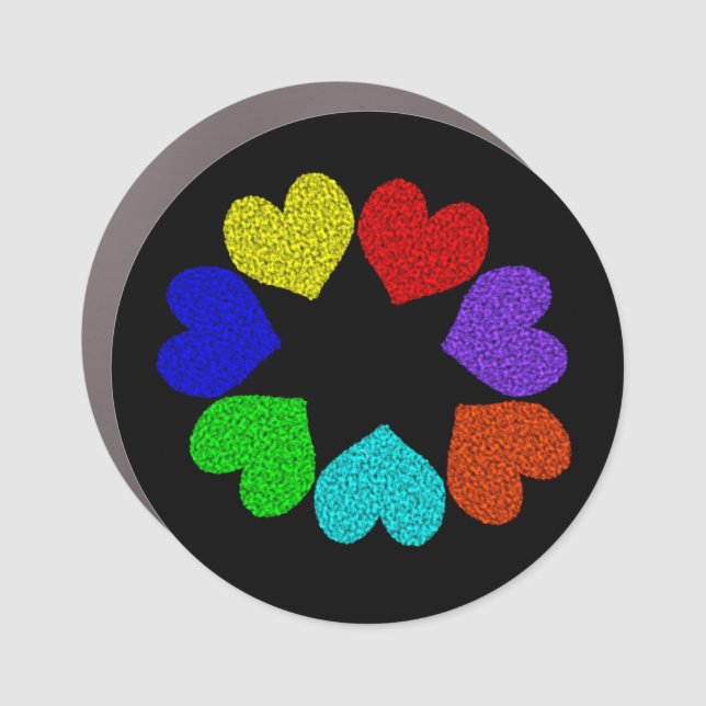 Floral Rainbow Love Hearts Car Magnet (Front)