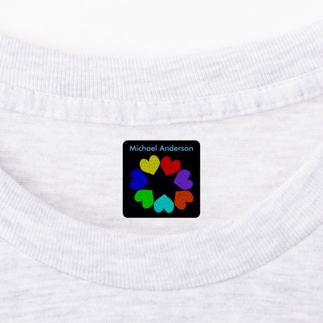 Floral Rainbow Love Hearts Clothing Labels (Affixed)