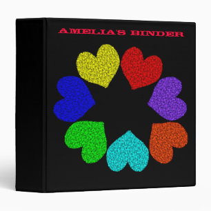 Floral Rainbow Love Hearts Custom Binder