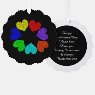 Floral Rainbow Love Hearts Custom Ornament Card