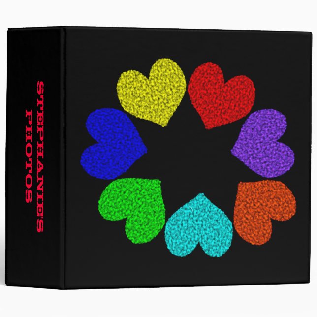 Floral Rainbow Love Hearts Custom Photo Album Binder (Front/Spine)