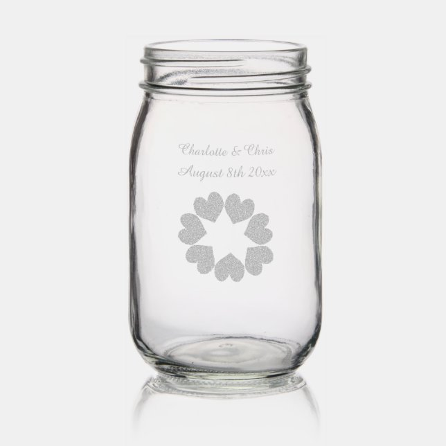Floral Rainbow Love Hearts Custom Wedding Mason Jar (Glassware)