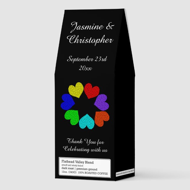 Floral Rainbow Love Hearts Custom Wedding Roasted Coffee (Front)