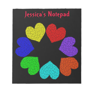 Floral Rainbow Love Hearts Customizable Notepad