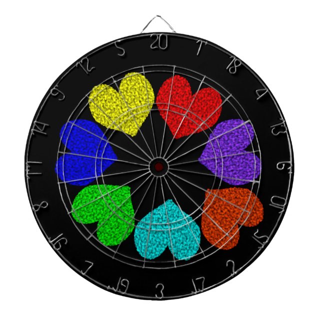 Floral Rainbow Love Hearts Dart Board (Front)