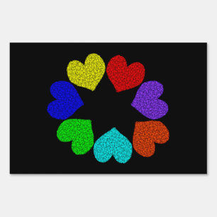 Floral Rainbow Love Hearts Decorative Yard Sign