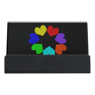 Floral Rainbow Love Hearts Desk Business Card Holder