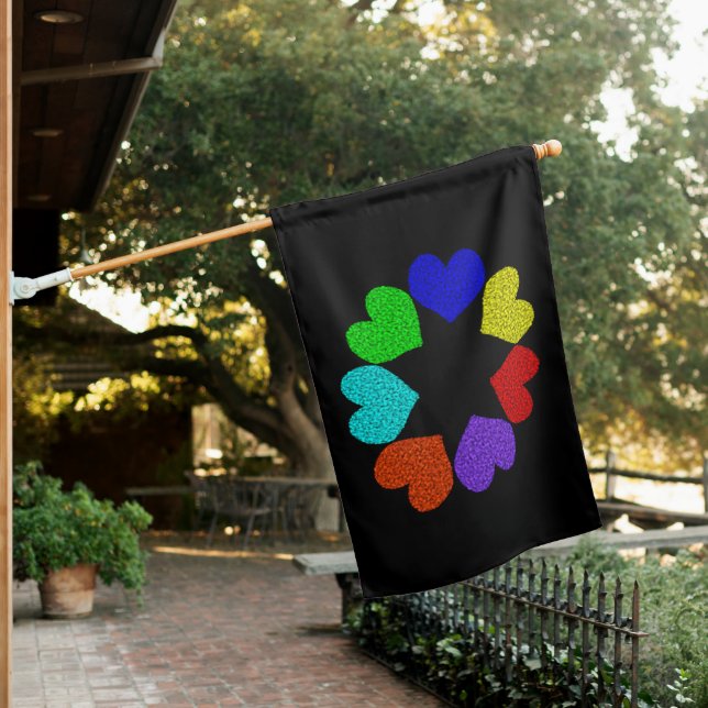 Floral Rainbow Love Hearts House Flag (In SItu)