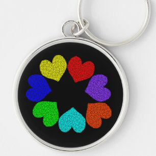 Floral Rainbow Love Hearts Keychain