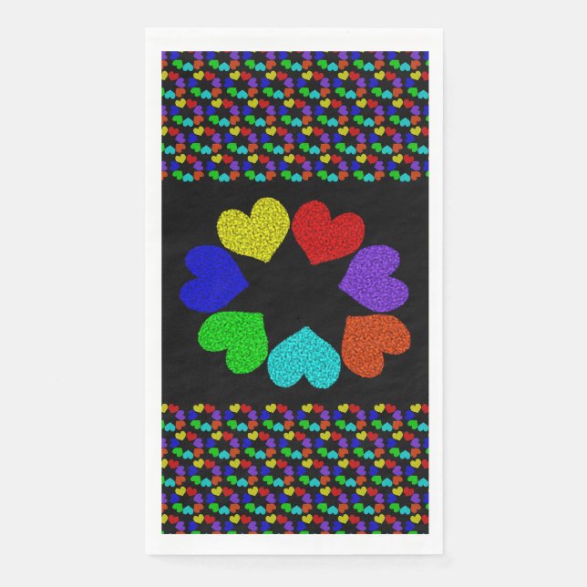 Floral Rainbow Love Hearts Paper Guest Towels (Front)