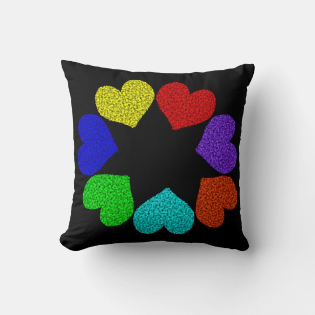 Floral Rainbow Love Hearts Pillow (Front)