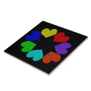 Floral Rainbow Love Hearts Tile