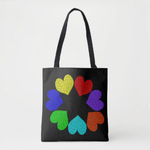 Floral Rainbow Love Hearts Tote Bag