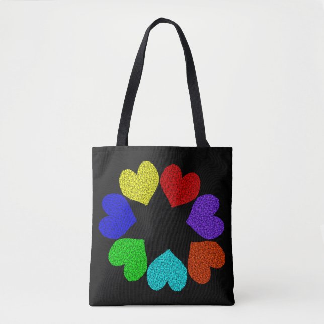 Floral Rainbow Love Hearts Tote Bag (Front)